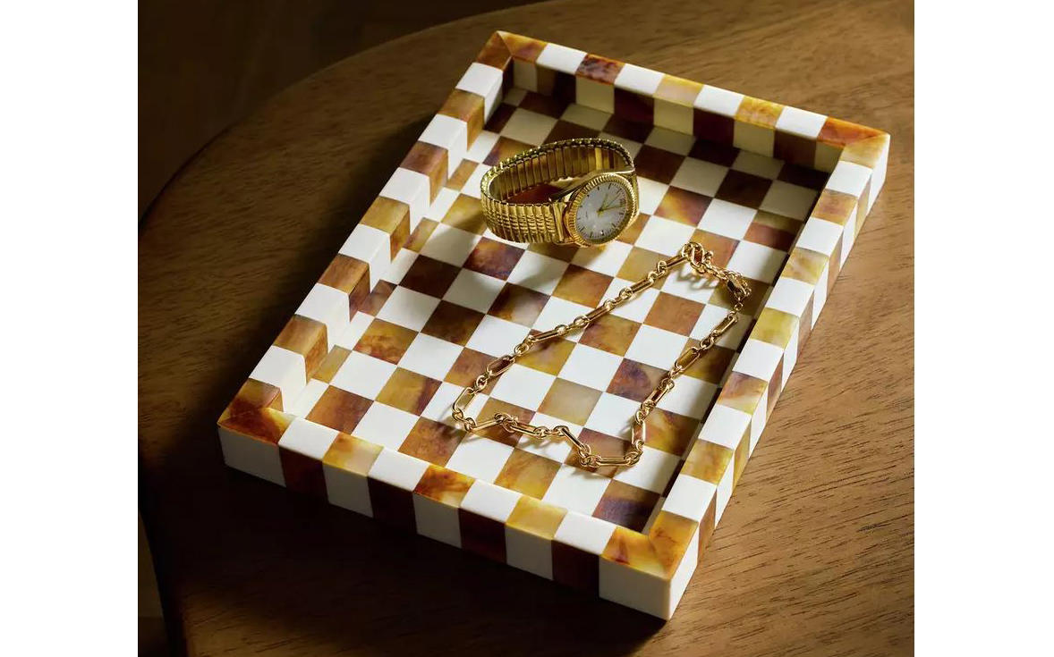 Jewellery care: the do’s and don’ts, How to organise jewellery at home, How to organise jewellery for travel, Jewellery and Watch Boxes, Smythson 3 Drawer Jewellery Box in Panama, DIOR Large Jewelry Box, Jonathan Adler Le Wink Lacquer Jewelry Box, Morici Venezia Cannaregio Wood Inlay Watch Box, WOLF Sophia jewellery box, Mijmoj Personalised Cufflinks Tray And Watch Stand, Vlando Faux Leather Jewellery Box, Travel jewellery boxes, Stackers Sleek Necklace Travel Jewellery Box, Blush Pink, Missoma Leather Jewellery Roll, Oliver Bonas Pink &amp; Green Stripe Velvet Jewellery Box, Lisa Angel Moon and Sun Mauve Pink Velvet Round Travel Jewellery Case, Marla Aaron Baby Everything Jewellery Box, Hanging Jewellery Displays, Anthropologie Brass Rose Jewellery Rack, Oliver Bonas Gold &amp; Glass Cream Boucle Jewellery Stand, Amazon 3 Tier Bracelet Holder Display, Jewellery bowls, dishes and trays, Shrimps x Daisy London Trinket Tray, Bella Freud Love Is The Drug Trinket Tray, Habitat Checkered Trinket Tray - Brown