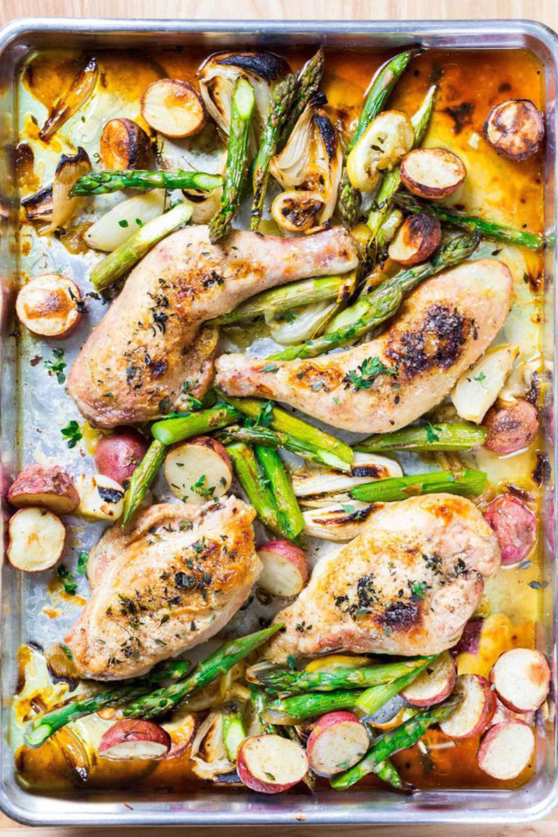 Sheet Pan Chicken with Asparagus and Potatoes, Grandma Pizza, Roasted Eggplant and Butternut Squash with Tahini-Yogurt Sauce, Greek-Style Roast Chicken, Sheet Pan Salmon With Feta Sauce, Sheet Pan Gnocchi With Mushrooms, Sausage, and Kale, Honey Roasted Chicken Thighs with Potatoes, Apples, and Shallots, Easy Asparagus Tart, Sheet Pan Sausage, Peppers, and Onions, Sheet Pan Biftekia with Lemony Potato Wedges, Loaded Sheet Pan Nachos, Sheet Pan Salmon With Asparagus, Sheet Pan Chicken with Roasted Broccoli and Potatoes, Meat Lovers' Sheet Pan Pizza, Loaded Sheet Pan Quesadillas, Salmon with Potatoes and Pesto