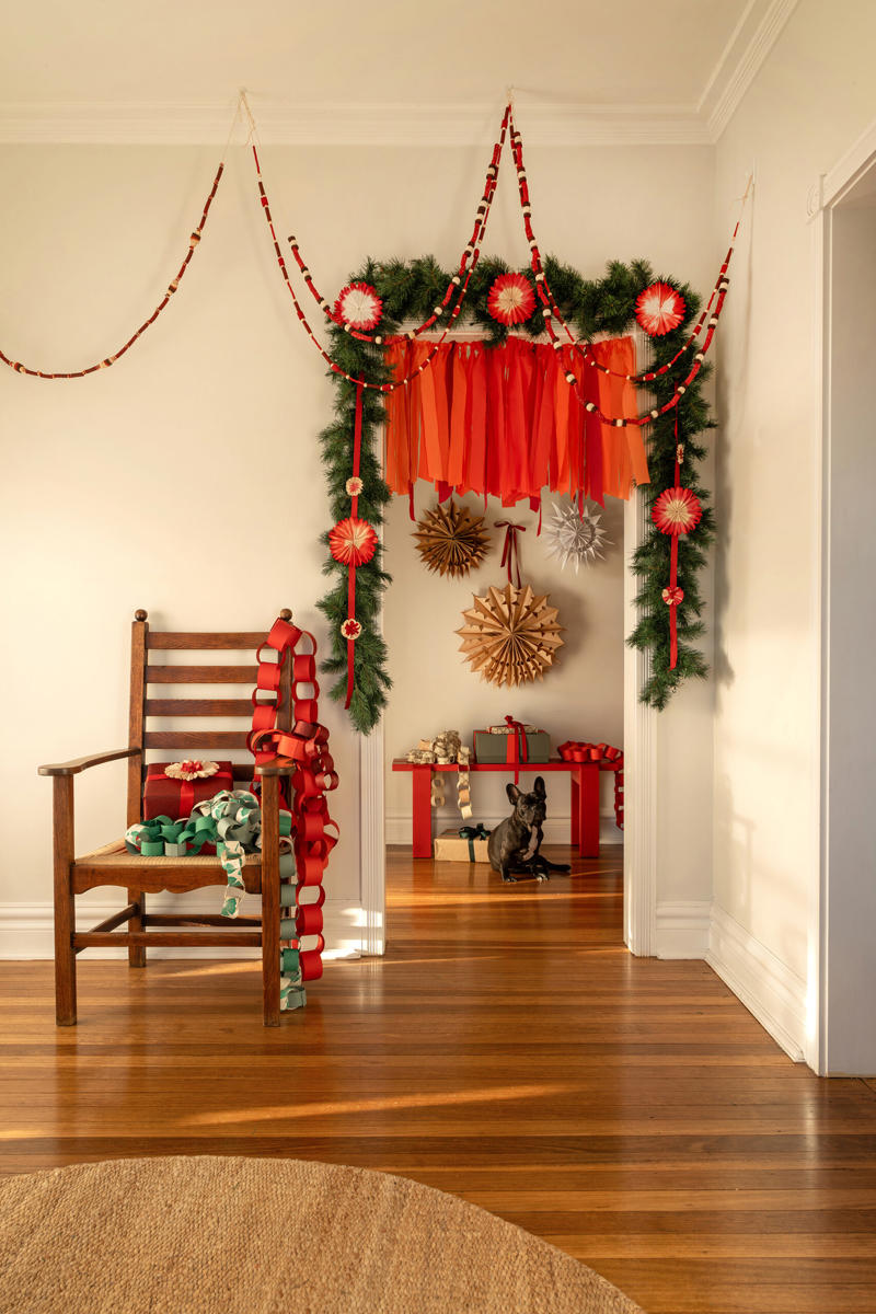 Paper Bag Stars, Paper Fan Garland, Christmas Village, Pasta garlands, Coffee filter blooms, Christmas Trees & Santa Hats