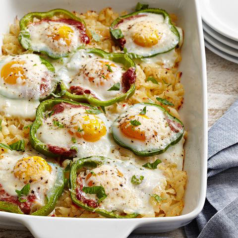High-Protein Breakfast Casserole, Overnight French Toast Casserole, Spinach & Feta English Muffin Breakfast Casserole, Tater Tot Breakfast Casserole, Peanut Butter-Banana French Toast Casserole, Bacon, Cheddar & Spinach Strata, Spinach, Feta & Artichoke Tater Tot Casserole, Ham & Broccoli Breakfast Casserole, Spinach, Mushroom & Egg Casserole, Lemon-Blueberry French Toast Casserole, Eggs Benedict Casserole, Vegetarian Spring Egg Casserole, Christmas Breakfast Casserole, Sweet Pepper Hash Brown Baked Eggs, Blueberry-Almond Overnight French Toast