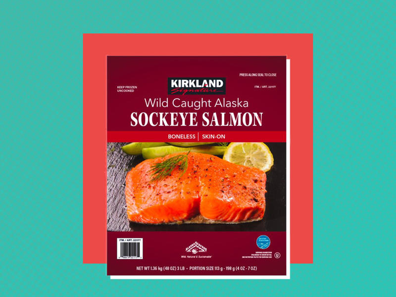Kirkland Signature Wild Alaskan Sockeye Salmon, Real Good Lightly Breaded Chicken Breast Strips, Uncrustables, Pasta Primo Spinach and Mozzarella Ravioli, Clovis Farms Organic Super Smoothie Morning Blend, Amylu Chicken, Sabatasso’s Gluten-Free Four-Cheese Pizza