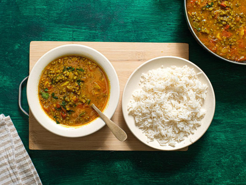 Dal Makhani, Really Awesome Black Bean Burgers, The Best French Bread Pizza, Sheet-Pan Spiced Cauliflower and Tofu With Ginger Yogurt, Mushroom and Sun-Dried Tomato Farrotto, Vegetable Qorma, Gaeng Garee Makheua Yao (Thai Yellow Curry with Eggplant), 10-Minute Chana Masala, Moong Dal, Spanakopita (Greek Savory Greens Pie)