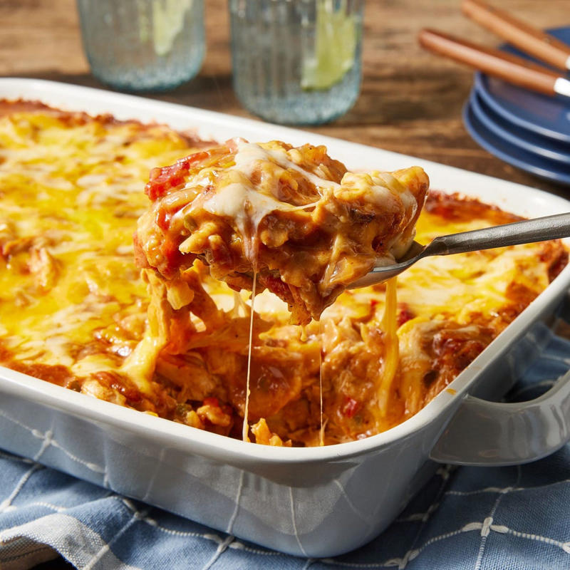 Enchilada Stuffed Sweet Potatoes, Honey-Garlic Chicken Thighs, Pesto Salmon, Creamy Lemon Herb Chicken, Steak Frites Salad, Chili Mac and Cheese, Taco Pie, Mushroom and Black Pepper Pasta, Stuffed Bell Peppers, Sausage, White Bean, and Kale Soup, Winter Citrus Salad, Slow Cooker Sloppy Joes, Oven-Baked Pork Chops, Cowboy Spaghetti, Salmon Tacos with Charred Corn Slaw, Beef Noodle Casserole, Mediterranean Chicken, White Chicken Enchiladas, Hamburger Casserole, Cowboy Stew, King Ranch Chicken, Veggie Fajitas, Slow Cooker Chicken Thighs, Cacio e Pepe Ravioli