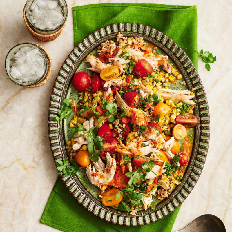 Julie Goodwin’s chicken & leek pie with potato bake topping , Julie Goodwin’s Cape Malay curry chicken , Air fryer chicken skewers with roast vegetables , Julie Goodwin’s spiced chicken with brown rice & cauliflower , Julie Goodwin’s chicken stroganoff , Yoghurt marinated chicken with plum & chickpea salad , Chicken and leek pie , Julie Goodwin’s Spanish chicken , Prosciutto wrapped chicken with tomato salsa , One pot chicken and rice , Chicken & potato salad with zesty yogurt dressing , Panko crumbed chicken schnitzel with apple slaw , Chicken carbonara pasta bake , Yellow chicken curry , Chicken and vegetable soup with parmesan croutons , Slow cooker whole chicken with a peri peri marinade , Easy chicken and corn soup , Slow cooker Hainanese-style chicken , Chicken fricassee with mushroom and leek , Slow-cooker chicken tikka masala , Five ingredient dukkah chicken with haloumi and peach salad , Classic roast chicken with gravy , Portuguese piri piri chicken , One-pot apricot chicken with creamy rice , Chilli chicken with B.L.A.T. salad , Butter chicken hand pies , Roasted sumac chicken with baby vegetables , Easy one-pan roast chicken breasts with vegies , Slow cooker chicken pho (Pho Ga) , Chicken and broccoli bake with pangrattato topping , Chicken yakitori , Chicken donburi , Spiced chicken pizza , Slow cooker chicken and corn chowder , Chicken skewers with peach caprese salad , Moroccan-spiced chicken casserole , Chicken and sage tray bake , Chicken burger with avocado and bacon , Curried chicken pie , Zingy butter chicken curry , Curried chicken pies , Southern fried chicken with buttermilk mash and gravy