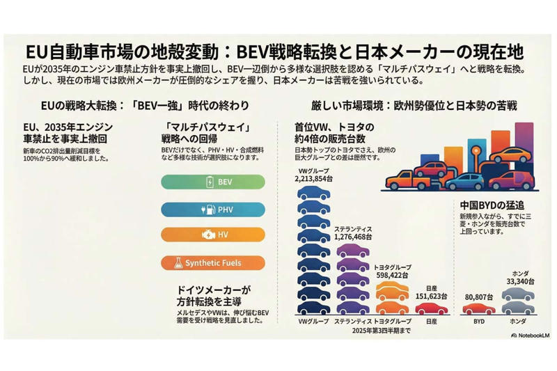 電動化単線論の揺らぎ, BEV急拡大下での戦略修正, 正解のない自動車市場, 日系メーカーの評価課題, レンタカーによる試乗戦略
