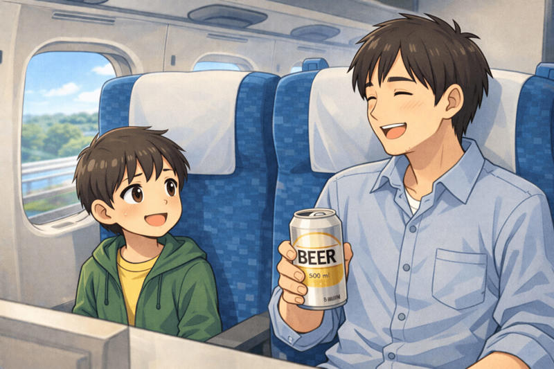 ■新幹線で見かけた子連れ男性, ■ロング缶片手に「食べていたもの」に驚き, ■「おにぎり」はおつまみになる？, ■「親になると感覚変わる」という意見も