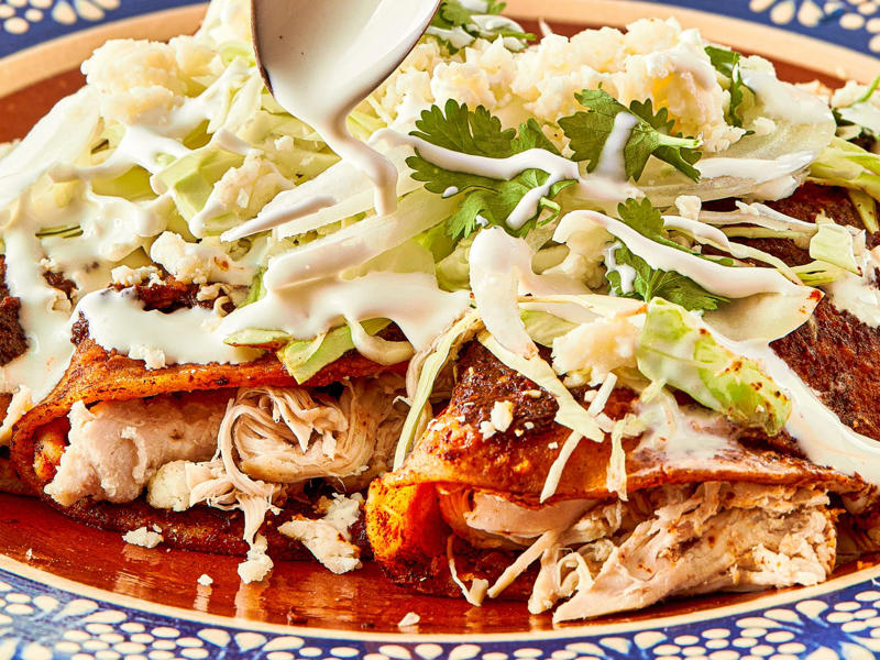Easy Mexican Chorizo Tacos, Chicken Enchiladas Negras, Spicy Chicken Quesadillas, Easy Mexican Fried Rice With Chorizo and Pickled Jalapeños, Crunchy Fried Fish Tacos, Quick and Easy Huevos Rancheros, Mexican Street Corn Salad (Esquites), Spicy Mexican Shrimp Pasta, Sweet Potato, Sage, and Fried Egg Tacos, 5-Ingredient Black Bean Soup