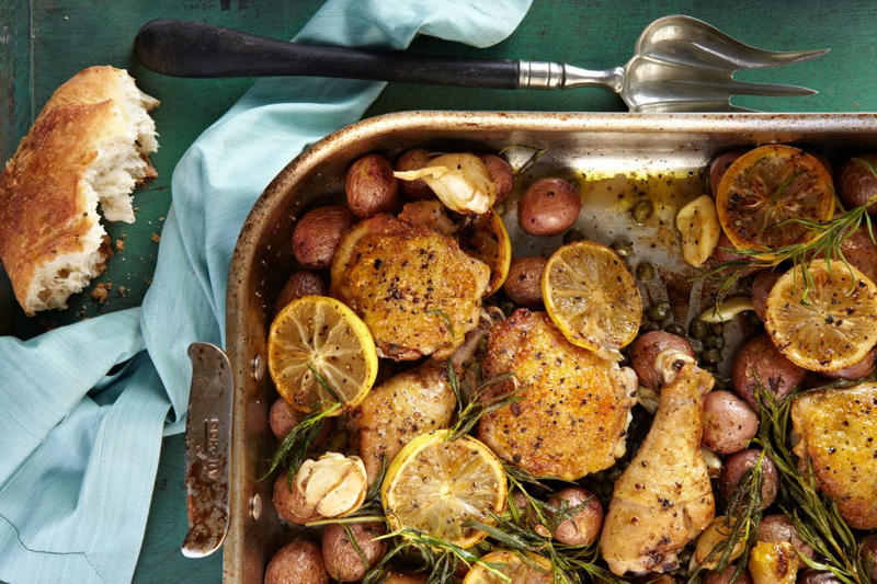 Honey-Soy-Glazed Salmon With Veggies And Oranges, Poppy Seed Chicken, Zucchini Pasta, Smoky Pork and Greens Stew, Sheet Pan Nachos, Lemon-Rosemary-Garlic Chicken and Potatoes, Quick Turkey Chili, Shrimp and Burst Cherry Tomato Pasta, Slow Cooker Brisket Chili, Million Dollar Chicken and Rice
