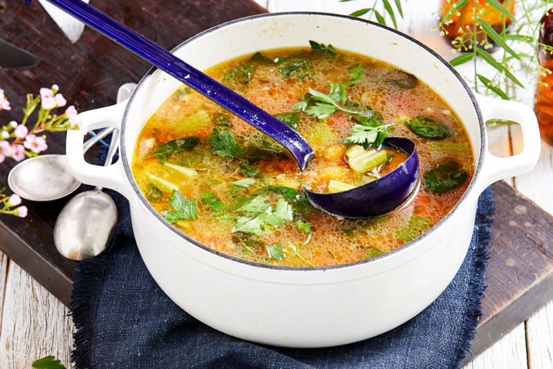      Chicken Mulligatawny Soup   ,      Tom Yum Chicken Noodle Soup   ,      Tuscan Tomato and Bean Soup   ,      Cannellini and Chorizo Soup   ,      Fast Ed’s Ham Hock, Potato and Leek Soup   