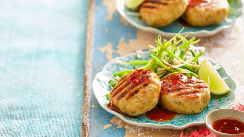 Our Best Salad Recipes, Mediterranean Prawn Salad , Smoky Texan Chicken with Ranch Salad , Lamb with Chickpea and Avocado Salad , Charred Potato Caesar Salad , Bacon and Corn Pasta Caesar Salad , Sweet Chilli Chicken and Pineapple with Salad , Spicy Sausages with Pineapple Rice Salad , Tuscan Steaks with Olive Avocado Salad , Thai Fish and Prawn Cakes with Asian Salad