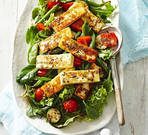 Our Best Salad Recipes, Mediterranean Prawn Salad , Smoky Texan Chicken with Ranch Salad , Lamb with Chickpea and Avocado Salad , Charred Potato Caesar Salad , Bacon and Corn Pasta Caesar Salad , Sweet Chilli Chicken and Pineapple with Salad , Spicy Sausages with Pineapple Rice Salad , Tuscan Steaks with Olive Avocado Salad , Thai Fish and Prawn Cakes with Asian Salad