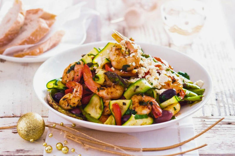 Our Best Salad Recipes, Mediterranean Prawn Salad , Smoky Texan Chicken with Ranch Salad , Lamb with Chickpea and Avocado Salad , Charred Potato Caesar Salad , Bacon and Corn Pasta Caesar Salad , Sweet Chilli Chicken and Pineapple with Salad , Spicy Sausages with Pineapple Rice Salad , Tuscan Steaks with Olive Avocado Salad , Thai Fish and Prawn Cakes with Asian Salad