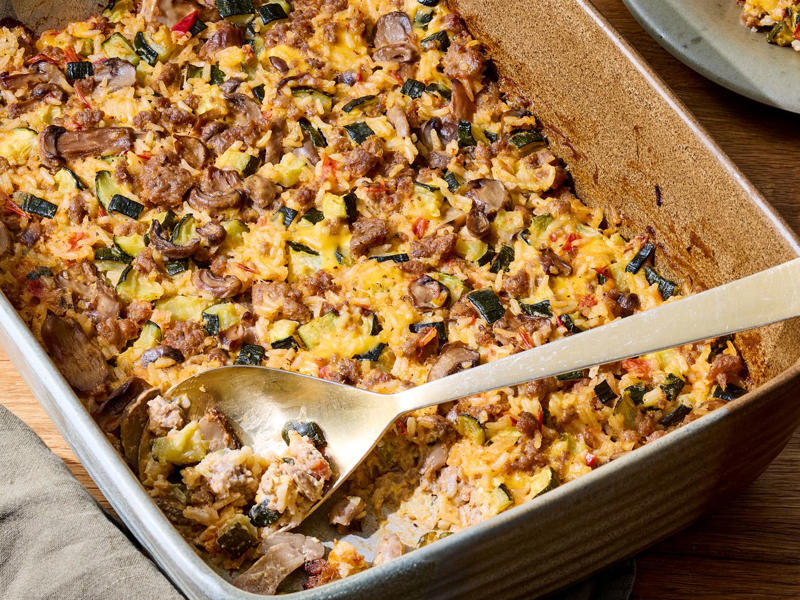 Cheesy Sausage Zucchini Casserole, Awesome Broccoli-Cheese Casserole, Buffalo Chicken and Roasted Potato Casserole, Old School Mac n' Cheese, Ground Beef Casserole with Brown Rice, Grandma's Hamburger Casserole, Chicken, Stuffing and Green Bean Casserole, Ladybug's Poppy Seed Chicken Casserole, Hamburger Rice Casserole, Cheeseburger Casserole with Tater Tots, Broccoli Cheese Casserole, The Casserole, Mom's Yummy Onion Casserole, Spaghetti Bake, Tater Tot Taco Casserole, More Inspiration
