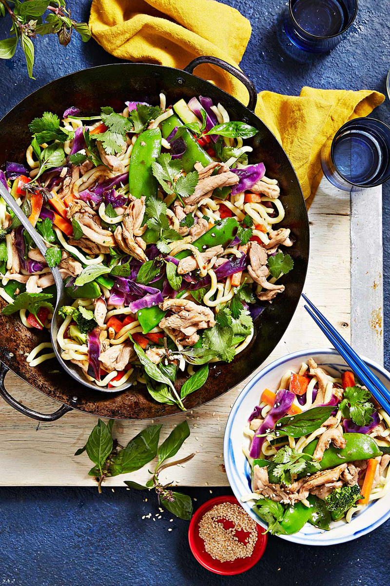 100 healthy dinner recipes your family will love, Eggplant pillows (Cuscini di melanzane) , Ginger fish stir fry , Grilled salmon and cos salad , Kale falafel salad with toasted pine nuts and hummus