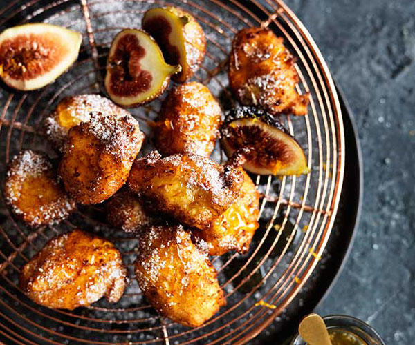          Fig, pomegranate and burrata with Sherry vinaigrette      ,          Ricotta fritters with honey and figs      ,          Sean Moran’s pork belly roasted with fennel, radicchio and figs      ,          Fig, fennel and grain salad with citrus dressing      ,          Lemon-scented labneh with fig and beetroot      ,          Fig leaf-baked brie with pickled figs and fennel seed fougasse      ,          Mike McEnearney’s fig salad with roast onions, walnuts and radicchio      ,          Chicken roasted with butter, figs and verjuice      ,          Fig, prosciutto, pear and witlof salad with pomegranate vinaigrette      ,          Figs with whipped ricotta, orange and mint      ,          Roast pumpkin and fig fatteh with za’atar and whipped feta      ,          Glazed figs with salted caramel ice-cream      ,          Spice-roasted duck with figs      ,          Haloumi, ricotta and peppered fig pide      ,          Orange-scented cheesecake with figs and Amaro syrup      