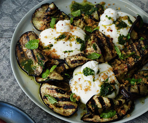 Gnocchetti Sardi with smoked eggplant alla Norma , Smoky eggplant dip with charred bread , Spiced eggplant and chickpea fatteh , Sweet and sour eggplant skewers with coconut and kale sambal , Eggplant tabbouleh salad with grilled peaches and pomegranate , Carrot and chilli fritters with eggplant pickle and yoghurt , Harissa-roasted lamb rump with pomegranate and eggplant , Palisa Anderson’s gaeng keow wan gai (Thai green chicken curry) , Eggplant and pineapple curry , Smoky eggplant with sumac onions , Dainty Sichuan’s fish-fragrant eggplant (Yu xiang qie zi) , Tony Tan’s eggplant and broad beans with soy-sesame dressing , Good Luck Pinbone’s Sichuan chilli eggplant with wood-ear fungus , Barbecued eggplant salad with goat’s curd, mint and pomegranate , Lau’s Family Kitchen’s eggplant stuffed with taro , Roast eggplant, ’nduja and scamorza , Victor Liong’s grilled eggplant with sesame, cumin and chilli , Charred prawns, eggplant and chickpeas with roast tomato vinaigrette , Grilled eggplant salad with lentils and sesame yoghurt , Longsong’s eggplant salad with shallots and salted ricotta , Smoky eggplant and capsicum dip with pita bread , Blue Nile’s Ethiopian eggplant dip , Charred miso eggplant with nori and sesame , Chickpeas with steamed eggplant and almonds , Quick okra, eggplant and turmeric stew , Christine Manfield’s eggplant sandwich , Prime-rib minute steak, spiced eggplant and lemon couscous , Dan Hong’s crisp eggplant with fish-fragrant sauce , Roast eggplant, tomato and basil spelt pasta , Eggplant parmigiana