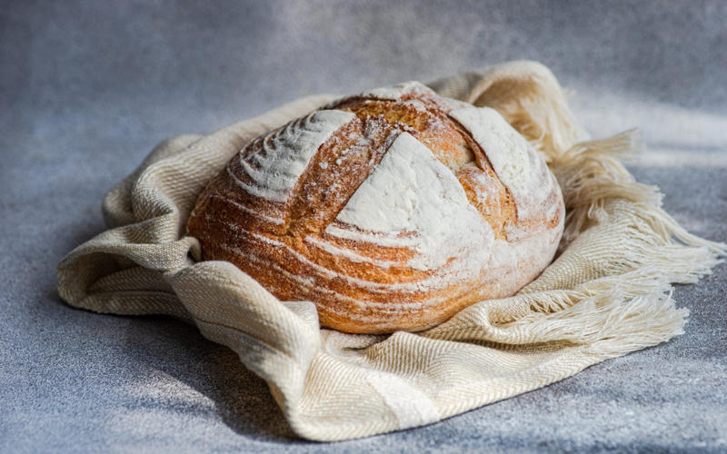 Sourdough bread, Blocks of butter, Extra-virgin olive oil, Organic whole milk, Wholemeal flour, Jarred beans, Big potatoes, Colourful veg