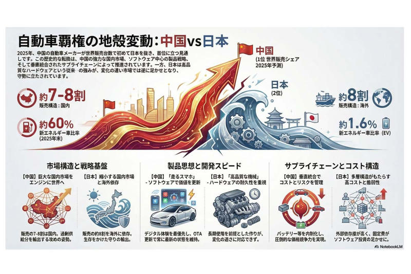 中国車、世界販売首位, 国内依存と輸出依存の明暗, 新興国で進む中国主導の電力網, 未完成のまま投入する開発手法, データ駆動型利便性の支配, 製品の定義を書き換える戦い