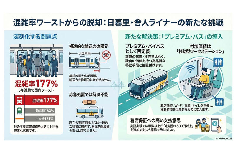 構造的限界に達した新交通システム, バスを「劣化コピー」として扱う限界, 「プレミアム・バイパス」としてのバス, 着席ニーズを実証した田園都市線の実験, 一律低価格が生む平等な不幸, 輸送密度から体験密度への転換