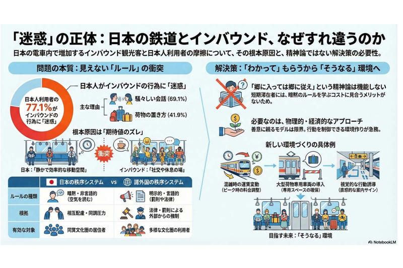 移動空間への「期待値」の不一致, 現場で起きている物理的な支障, 正論が通用しない構造的な理由, 誰も見張らなくても成立する日本の公共秩序, 善意に頼る運営の終焉
