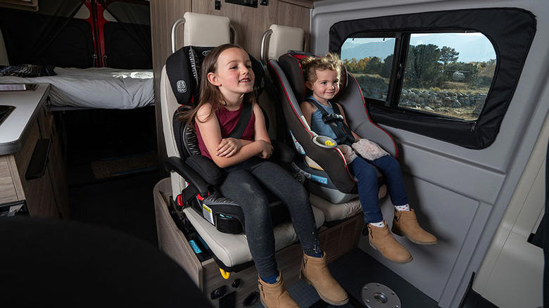 Ride in a towed RV, Walk around in the RV, Take a nap in the back, Install a car seat, Drink anywhere you want