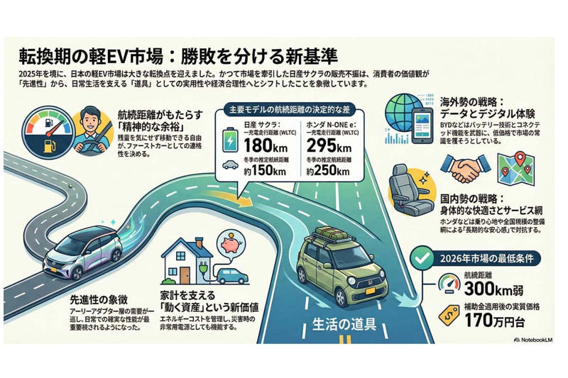 実用性が問われる時代, 航続距離が決める移動の自由度, 家計構造を変えるEV, 生活動線を巡る攻防, ディーラー網が保証する資産価値, 性能と価格の最適解を巡る競争, 「移動」が家計管理の一部になる時代