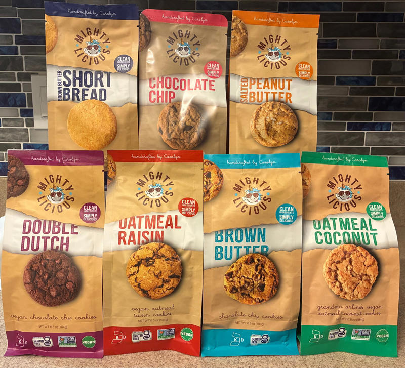 No. 7: Oatmeal Raisin (Vegan) , No. 6: Double Dutch Vegan Chocolate Chip , No. 5: Chocolate Chip (Vegan), No. 4: Salted Peanut Butter (grain-free) , No. 3: Brown Butter Chocolate Chip , No. 2: Brown Butter Short Bread (egg free) , No. 1: Oatmeal Coconut (Vegan)