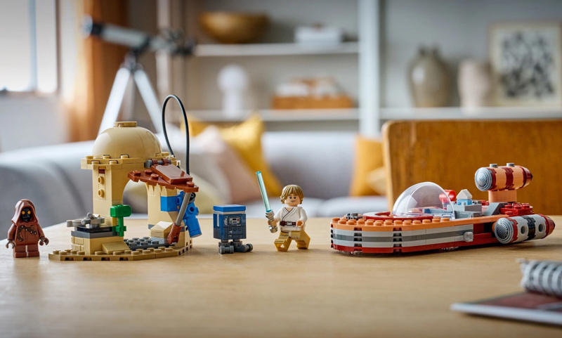 Luke’s Landspeeder – £34.99, AT-ST Attack on Endor – £44.99, Yoda’s Hut and Jedi Training – £59.99, Mos Eisley Cantina – £69.99, Millennium Falcon – £89.99