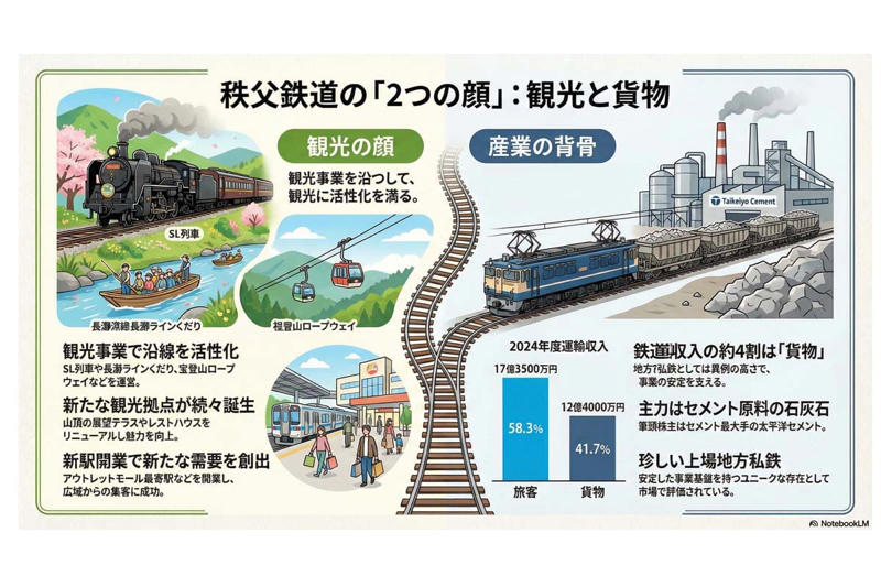 鉄道本業と沿線観光の注力, 鉄道事業の4割を占める貨物, ジャスダック上場の意外性, 新たな収益鉱脈の発掘