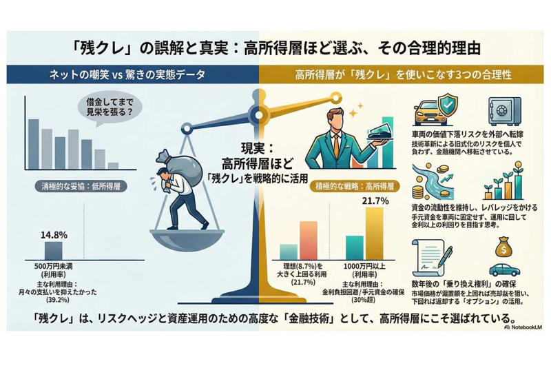残クレと低所得者層の関係, 制度と市場の現状, 理想と現実のギャップ, 意思決定ロジックの差, 月額上限という思考の枠, 現状と理想のギャップがもたらすもの, 残クレが映し出すもの, 変わる車の買い方