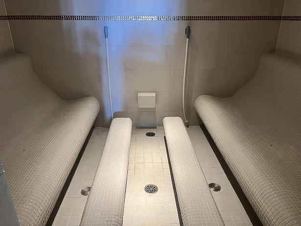 ホテルの中にある日帰り利用OKの温浴施設, 着衣で楽しむ5つの岩盤浴と2つのサウナ, 女性に用意されたのは4つの異なるサウナ, 化石海水源泉の天然温泉に癒やされる, 館内の2つのレストランで食べるサ飯