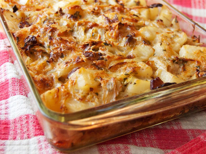 Sweet and Savory Corn Casserole, Tater Tot Casserole (Hotdish), Cheesy Sausage Breakfast Casserole, Polish Cabbage, Potato, and Bacon Casserole, Hasselback Potato Gratin, Make-Ahead French Toast Casserole, The Ultimate Homemade Green Bean Casserole, French Onion Strata (Savory Bread Pudding)