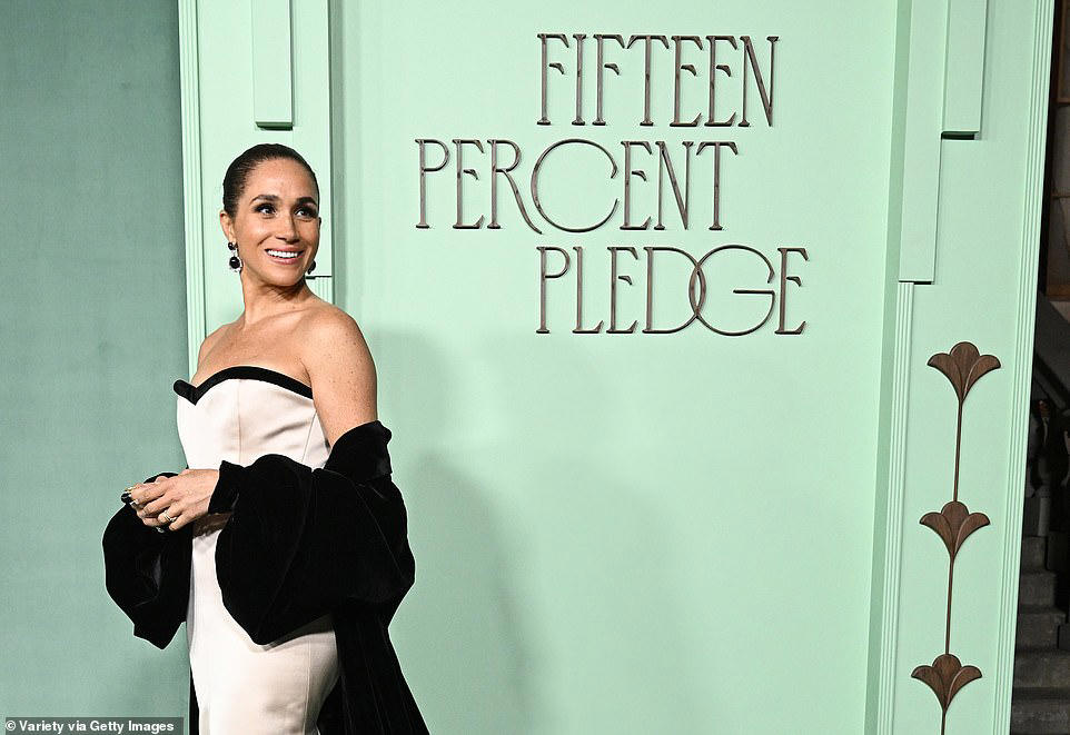 Meghan goes solo wearing pink strapless dress at fundraising Gala