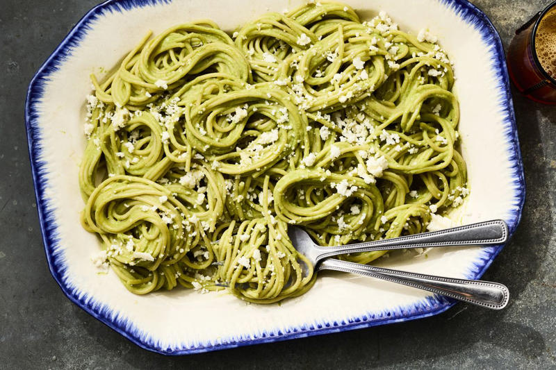 Herb Guacamole, Buttery Irish Cabbage, Pandan and Coconut Cake, Espagueti Verde (Green Spaghetti), Prosciutto-Wrapped Halibut with Asparagus Sauce, Gingery Creamed Kale and Cabbage, Pistachio-Chocolate Snacking Cake, Sauce Verte, A Perfect Pot of Lentils, Restorative Ginger and Turmeric Noodle Soup, Wedge Salad with Tahini Green Goddess Dressing, Green Curry, Mafaldine with Pea Shoot—Meyer Lemon Pesto, Spring Pea Chaat with Lemon Raita, Palak "Paneer" with Pressed Fresh Ricotta, Tiger Salad with Green Tea Noodles, Vignarola (Springtime Vegetable Stew), Spiced Chimichurri with Cilantro and Dijon, Linguine with Frenched Green Beans and Parsley Pesto, Grilled Lamb Chops with Herby Yogurt Sauce, Trinidadian Green Seasoning, Smashed Fava Beans on Toast with Pecorino and Mint, Chow Dau Miu (Garlicky Stir-Fried Pea Sprouts), Creamy Vegan Pasta with Greens, Peas, and Lemon Zest, Shorbat Jarjir (Rocket Soup), Chilled English Pea Soup with Crab and Meyer Lemon, Risotto with Parsley Puree and Caramelized Garlic, Lemony Barley Salad with Kale Pesto, Creamy Spinach Soup with Dill, Matcha Tea Cake Cookies, Broccoli-Spinach Soup with Crispy Broccoli Florets and Croutons