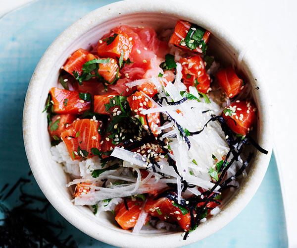 What is a poke bowl?, Components of a tasty poke bowl, GT’s recommendations:, 16 easy poke bowl recipes to try at home ,          Kombu-cured kingfish poke bowl      ,          Scallop poke with pickled ginger dressing      ,          Avocado and tuna brown rice bowl      ,          Tofu poke bowl with pickled carrot      ,          Rice bowls with matcha and roast trout      ,          Tuna K-poke      ,          Spicy prawn and pineapple poke      ,          Green bomb snapper poke      ,          Ocean trout poke on matcha rice      ,          Marlin and tuna poke with fried rice      ,          Miso-cured salmon bowls with green-tea noodles      
