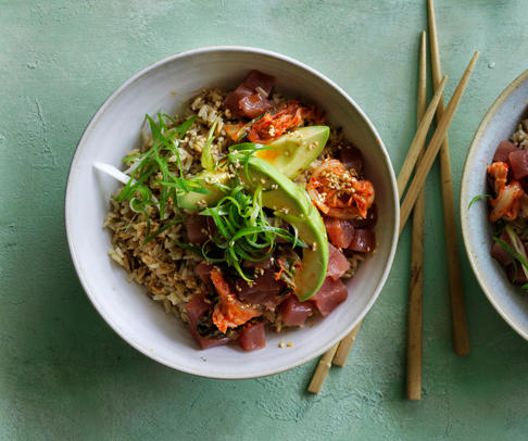 What is a poke bowl?, Components of a tasty poke bowl, GT’s recommendations:, 16 easy poke bowl recipes to try at home ,          Kombu-cured kingfish poke bowl      ,          Scallop poke with pickled ginger dressing      ,          Avocado and tuna brown rice bowl      ,          Tofu poke bowl with pickled carrot      ,          Rice bowls with matcha and roast trout      ,          Tuna K-poke      ,          Spicy prawn and pineapple poke      ,          Green bomb snapper poke      ,          Ocean trout poke on matcha rice      ,          Marlin and tuna poke with fried rice      ,          Miso-cured salmon bowls with green-tea noodles      
