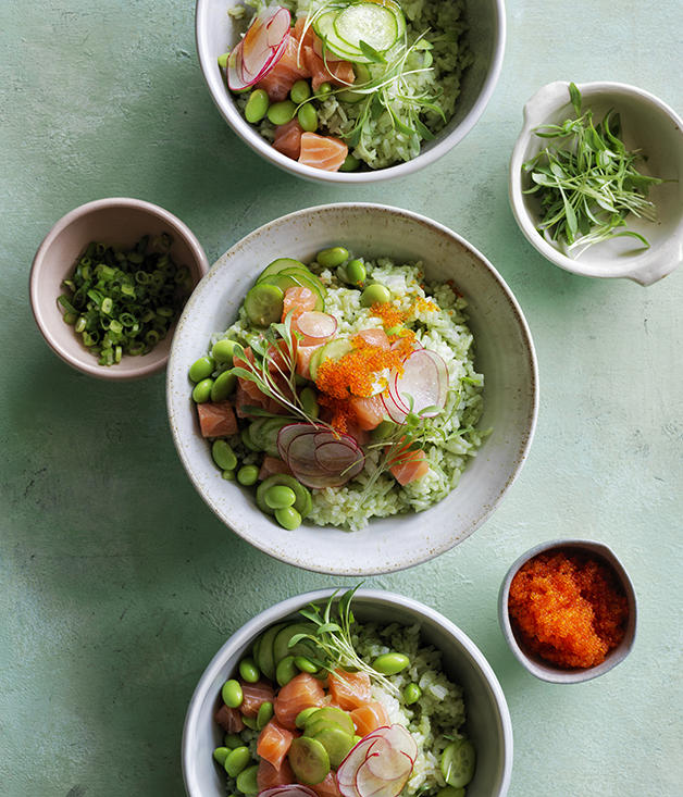What is a poke bowl?, Components of a tasty poke bowl, GT’s recommendations:, 16 easy poke bowl recipes to try at home ,          Kombu-cured kingfish poke bowl      ,          Scallop poke with pickled ginger dressing      ,          Avocado and tuna brown rice bowl      ,          Tofu poke bowl with pickled carrot      ,          Rice bowls with matcha and roast trout      ,          Tuna K-poke      ,          Spicy prawn and pineapple poke      ,          Green bomb snapper poke      ,          Ocean trout poke on matcha rice      ,          Marlin and tuna poke with fried rice      ,          Miso-cured salmon bowls with green-tea noodles      