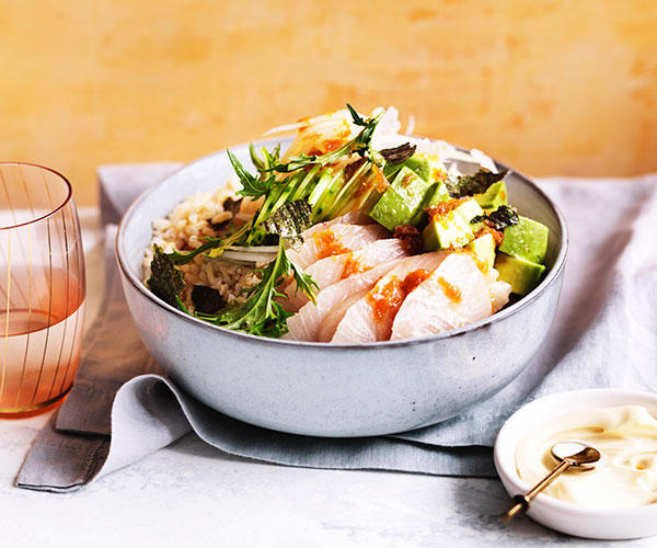 What is a poke bowl?, Components of a tasty poke bowl, GT’s recommendations:, 16 easy poke bowl recipes to try at home ,          Kombu-cured kingfish poke bowl      ,          Scallop poke with pickled ginger dressing      ,          Avocado and tuna brown rice bowl      ,          Tofu poke bowl with pickled carrot      ,          Rice bowls with matcha and roast trout      ,          Tuna K-poke      ,          Spicy prawn and pineapple poke      ,          Green bomb snapper poke      ,          Ocean trout poke on matcha rice      ,          Marlin and tuna poke with fried rice      ,          Miso-cured salmon bowls with green-tea noodles      