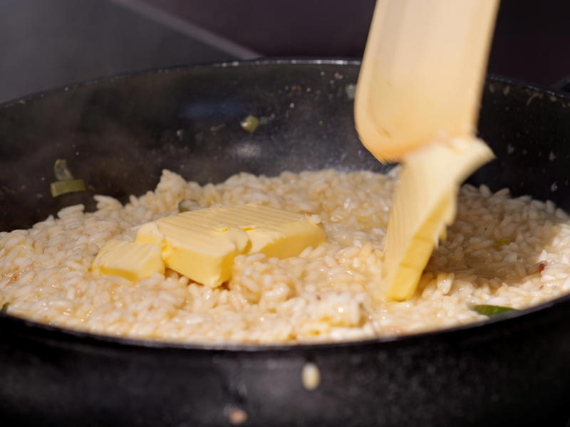 When making something like risotto, add cold butter at the end.