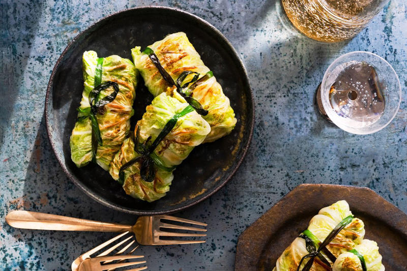 Charred Cabbage Salad with Pecan Dukkah and Chile-Lime Butter, One-Pot Creamy Cabbage Pasta, Korean Cabbage Pancakes, Buttery Irish Cabbage, Apple Cider–Braised Cabbage, Gingery Creamed Kale and Cabbage, Caramelized Cabbage with Caraway-Chili Crisp, Charred Cabbage with Coconut, Garlic, and Chili Crisp, Cabbage and White Bean Soup with Crispy Prosciutto, Feta and Cabbage Pierogi, Coconut-Lime Chicken and Cabbage Salad, Charred Cabbage with Ssamjang Butter, Coconut-Cabbage Soup with Lemongrass, Braised Chicken Thighs with Sauerkraut, Sautéed Cabbage with Herbs, Niños Envueltos Dominicanos (Dominican Stuffed Cabbage Rolls), Mul Kimchi (White Kimchi), Red Cabbage Salad with Baked Cherries, Apples, and Almond Dukkah, Buttery Cabbage-and-Sausage Pasta, Lillian’s Whole Stuffed Cabbage, Classic Coleslaw, Cabbage and Speck Panade, Braised Red Cabbage with Apples and Bacon, Napa Cabbage Pockets with Tofu, Pan-Seared Skirt Steaks with Carrot Puree and Braised Cabbage, Vigorón (Nicaraguan Cabbage and Yuca with Chicharrones), Charred Cabbage Wedges with Anchovies and Parmesan, Corned Beef and Cabbage, Quick Red Cabbage Slaw, Potato and Smoked Fish Cabbage Rolls, Red Cabbage Salad with Fennel, Orange, and Pepitas, Avocado and Cabbage Slaw, Meat-Stuffed Cabbage Cakes, Red Cabbage Stir-Fry with Coconut