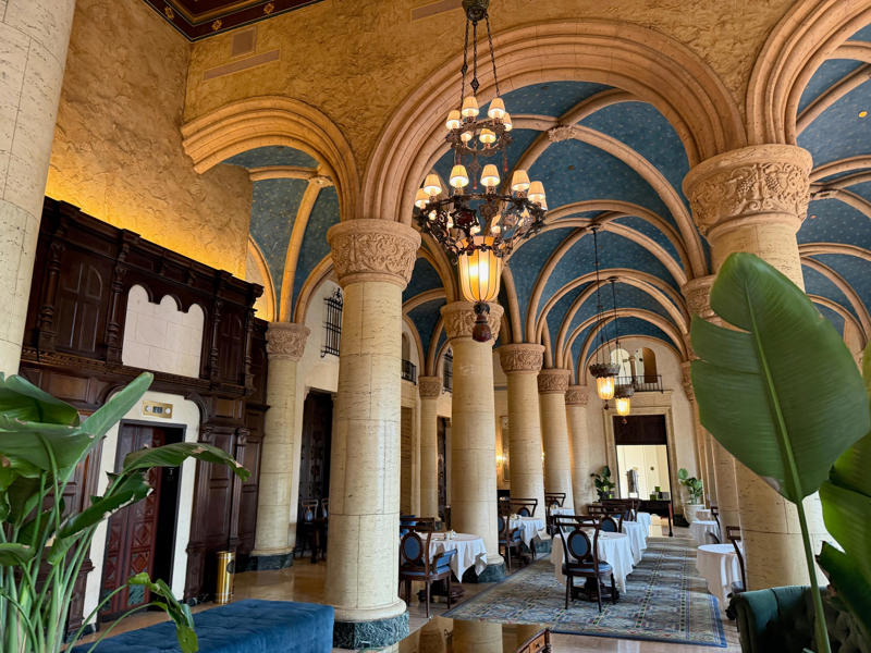 The lobby also serves as a dining area for afternoon tea. Today, the hotel is loved by high-profile figures., Inside, the hotel has kept its original, century-old lobby., The lobby decorations match the hotel's historic, elevated vibe., The lobby also serves as a dining area for afternoon tea., Downstairs, the hotel's Fontana restaurant partially sits in an open-air courtyard., Fontana serves Italian-inspired dishes., Brandi's, the hotel's dark, moody bar, draws inspiration from the Biltmore's past., At the 600-gallon pool, there's poolside dining and nine private cabanas., The Biltmore's clubhouse is the center of events at the property., Next to the course are spaces for relaxing and socializing., Tucked in the clubhouse, there's also a members-only lounge.