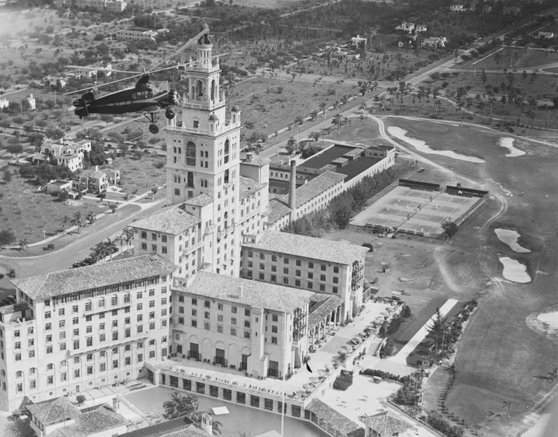 During its early years, the Biltmore became a staple of the Florida land boom. Today, the hotel is loved by high-profile figures., Inside, the hotel has kept its original, century-old lobby., The lobby decorations match the hotel's historic, elevated vibe., The lobby also serves as a dining area for afternoon tea., Downstairs, the hotel's Fontana restaurant partially sits in an open-air courtyard., Fontana serves Italian-inspired dishes., Brandi's, the hotel's dark, moody bar, draws inspiration from the Biltmore's past., At the 600-gallon pool, there's poolside dining and nine private cabanas., The Biltmore's clubhouse is the center of events at the property., Next to the course are spaces for relaxing and socializing., Tucked in the clubhouse, there's also a members-only lounge.