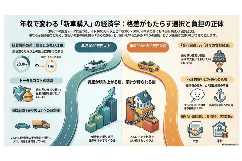 調査が映した収入格差, 月払いor総額という判断軸, 新車市場と階層の固定, 同じ価格表、異なる計算式
