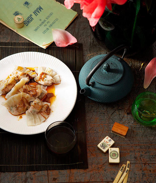 Our best dumpling recipes,          Kylie Kwong’s prawn dumplings with organic tamari and chilli dressing      ,          Crisp pork and ginger gyozas with sesame rayu      ,          Spicy Sichuan-style lamb dumplings with chilli oil      ,          Poached pork and garlic chive dumplings (Jiu cai jiaozi)      ,          Crab xiao long bao      ,          Pork, scallop and sticky rice siu mai      ,          Pork dumplings with black vinegar and ginger      