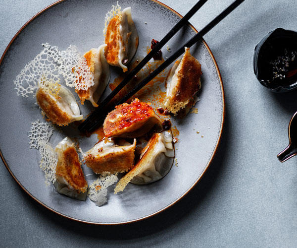 Our best dumpling recipes,          Kylie Kwong’s prawn dumplings with organic tamari and chilli dressing      ,          Crisp pork and ginger gyozas with sesame rayu      ,          Spicy Sichuan-style lamb dumplings with chilli oil      ,          Poached pork and garlic chive dumplings (Jiu cai jiaozi)      ,          Crab xiao long bao      ,          Pork, scallop and sticky rice siu mai      ,          Pork dumplings with black vinegar and ginger      