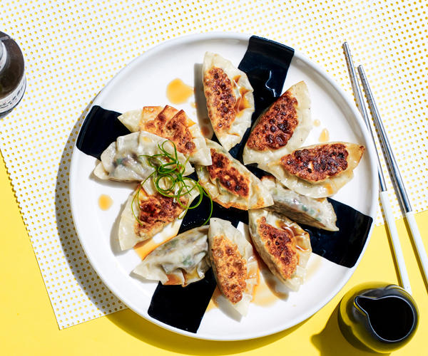 Our best dumpling recipes,          Kylie Kwong’s prawn dumplings with organic tamari and chilli dressing      ,          Crisp pork and ginger gyozas with sesame rayu      ,          Spicy Sichuan-style lamb dumplings with chilli oil      ,          Poached pork and garlic chive dumplings (Jiu cai jiaozi)      ,          Crab xiao long bao      ,          Pork, scallop and sticky rice siu mai      ,          Pork dumplings with black vinegar and ginger      