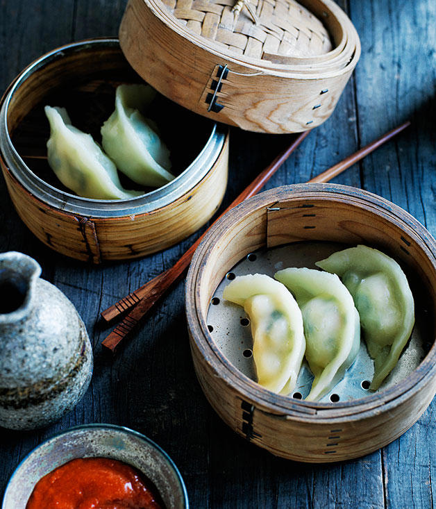 Our best dumpling recipes,          Kylie Kwong’s prawn dumplings with organic tamari and chilli dressing      ,          Crisp pork and ginger gyozas with sesame rayu      ,          Spicy Sichuan-style lamb dumplings with chilli oil      ,          Poached pork and garlic chive dumplings (Jiu cai jiaozi)      ,          Crab xiao long bao      ,          Pork, scallop and sticky rice siu mai      ,          Pork dumplings with black vinegar and ginger      