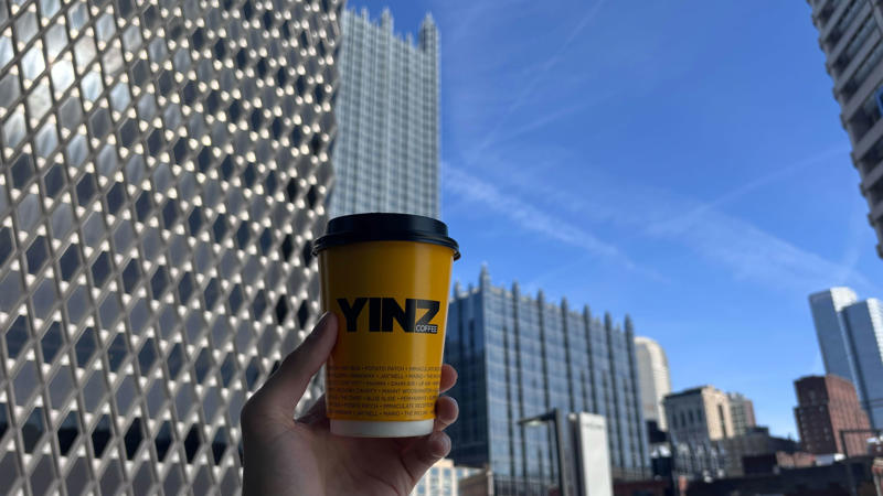 Starbucks in the U.S. Steel Tower, Yinz Coffee at 11 Stanwix, Heat Check, Mellon Square Coffee, The Speckled Egg, Dunkin' at Market Square