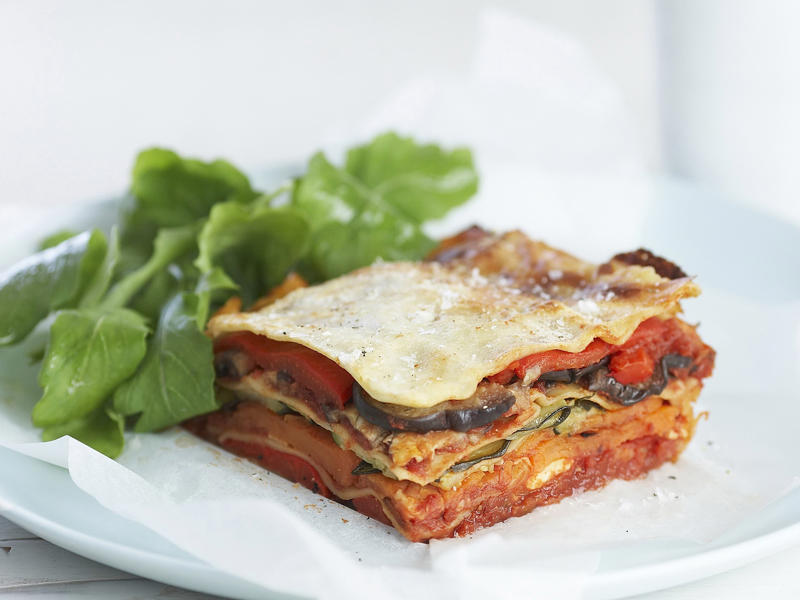 Pumpkin and goat’s cheese lasagne with rocket and pepita , Lentil and kale skillet lasagne , Vegetable lasagne , Char-grilled zucchini and lentil lasagne , Roast pumpkin and spinach lasagne , Cottage cheese lasagne