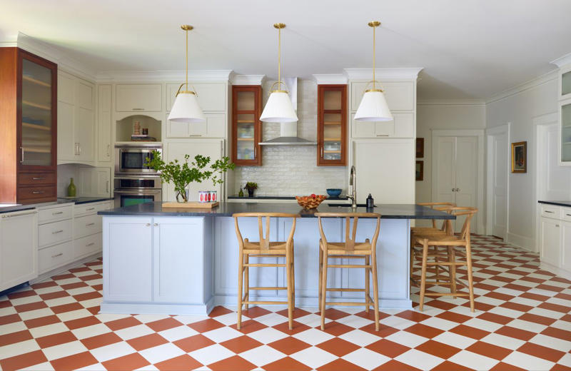 Terracotta, Lighter Wood, Boldly Colored Tiles, Dark Hardwood